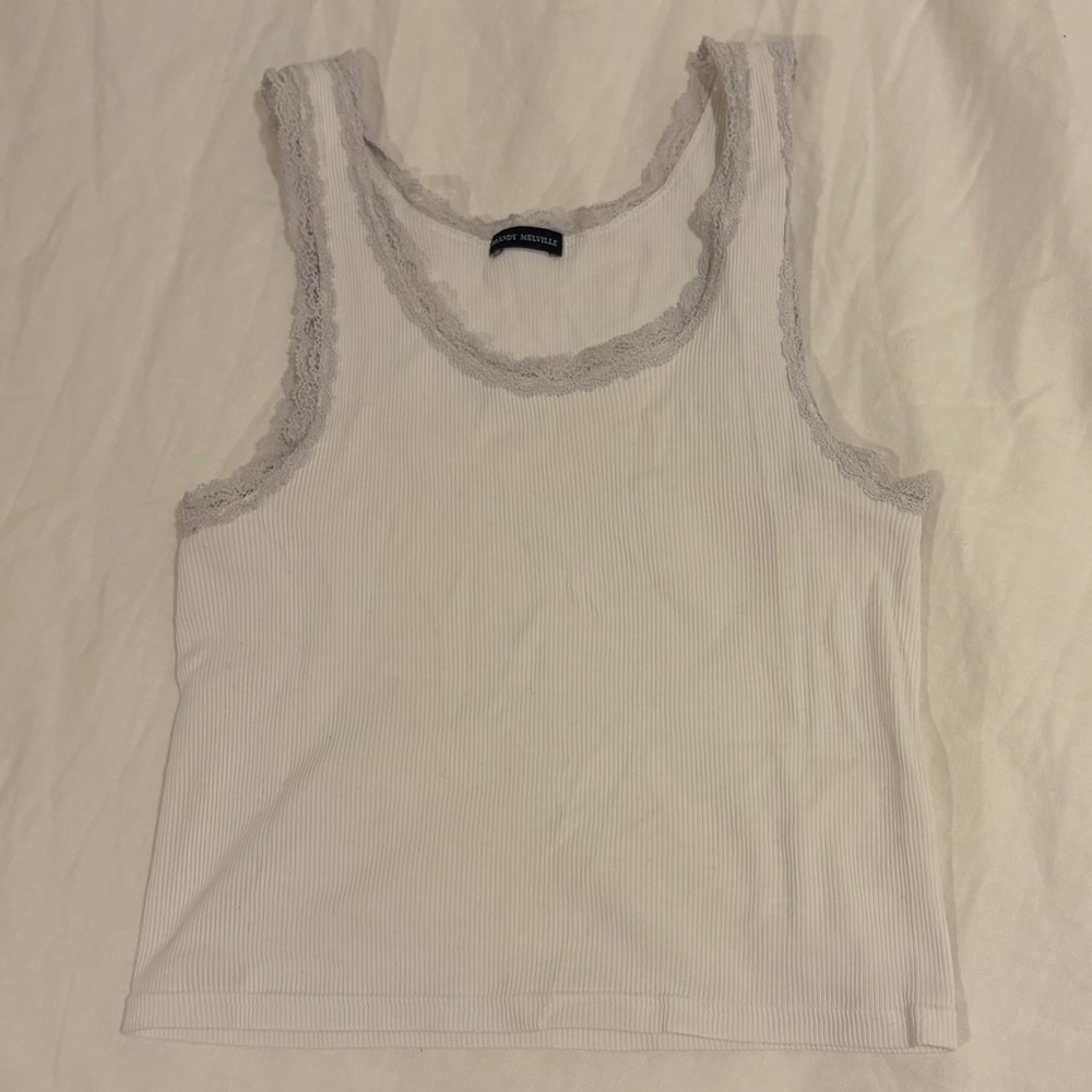Brandy Melville White Lace Trim Tank Top